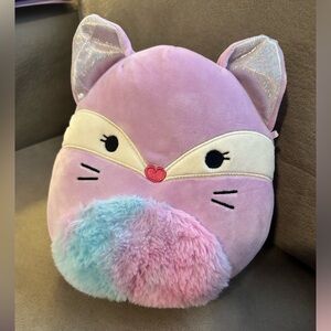 Squishmallow Fay Fox 8 “ Plush 2022 Kellytoy Purple Heart Nose Rainbow was $19